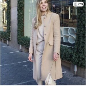Zara Cream Longline Coat with Gold Accents